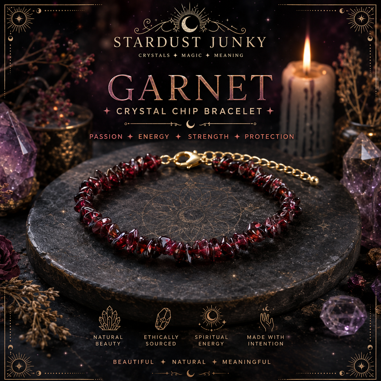 Garnet crystal chip bracelet (semi-precious stone)