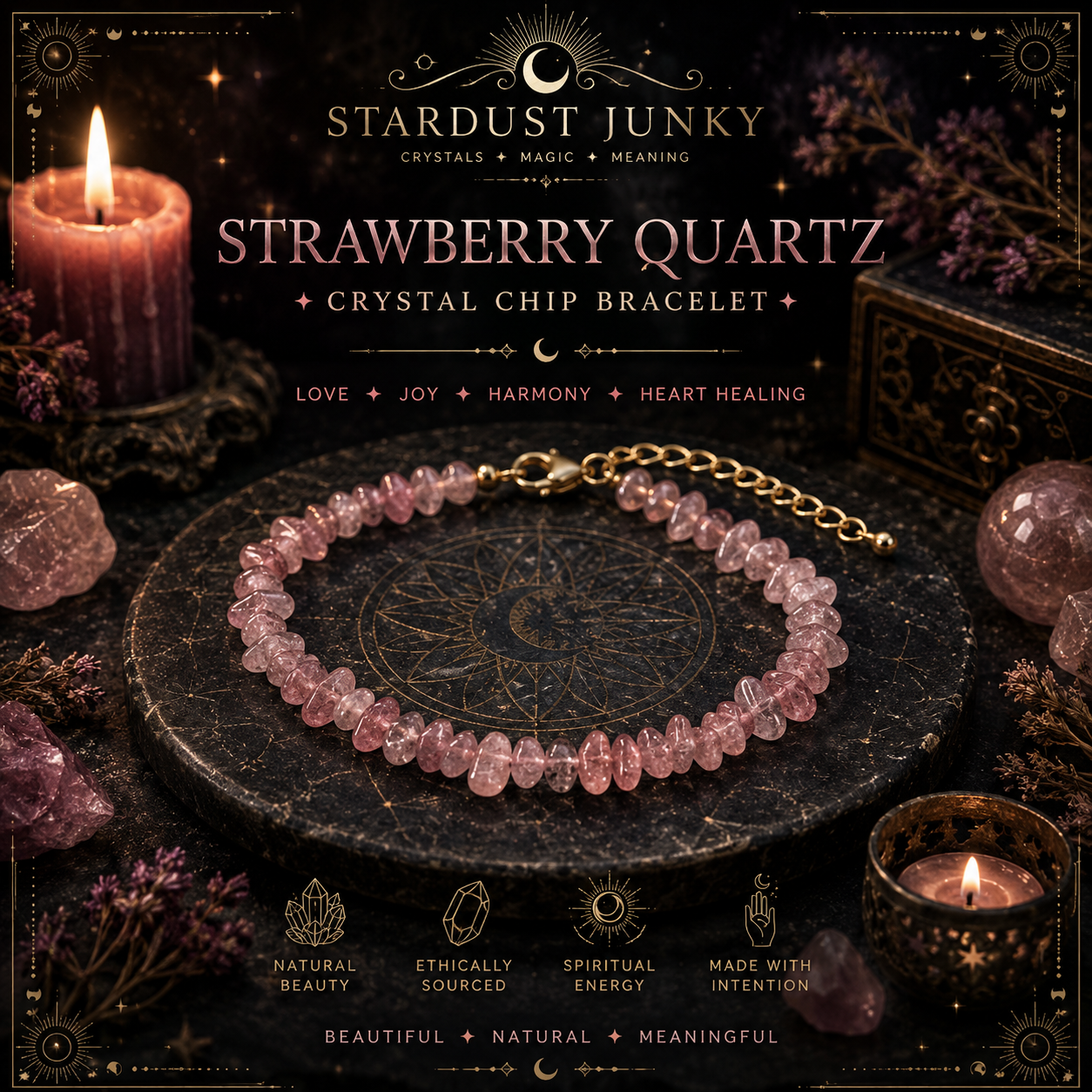 Strawberry Quartz Crystal Chip Bracelet