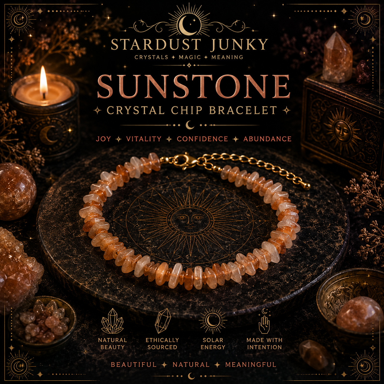 Sunstone Crystal Chip Bracelet